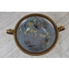 Niebieska Porcelanowa Patera - Porcelana + Brąz - Owocnik - Ptaki - Ozdoba