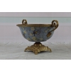Niebieska Porcelanowa Patera - Porcelana + Brąz - Owocnik - Ptaki - Ozdoba