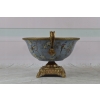 Niebieska Porcelanowa Patera - Porcelana + Brąz - Owocnik - Ptaki - Ozdoba