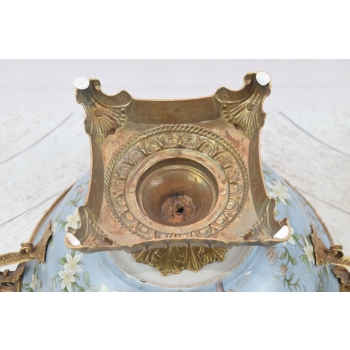 Niebieska Porcelanowa Patera - Porcelana + Brąz - Owocnik - Ptaki - Ozdoba
