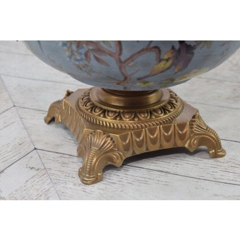 Niebieska Porcelanowa Patera - Porcelana + Brąz - Owocnik - Ptaki - Ozdoba