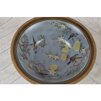 Niebieska Porcelanowa Patera - Porcelana + Brąz - Owocnik - Ptaki - Ozdoba
