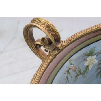 Niebieska Porcelanowa Patera - Porcelana + Brąz - Owocnik - Ptaki - Ozdoba