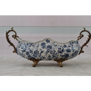 Muzealna Patera Porcelanowa - Secesja Wazon Amfora Porcelana + Brąz Ozdoba