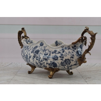Muzealna Patera Porcelanowa - Secesja Wazon Amfora Porcelana + Brąz Ozdoba