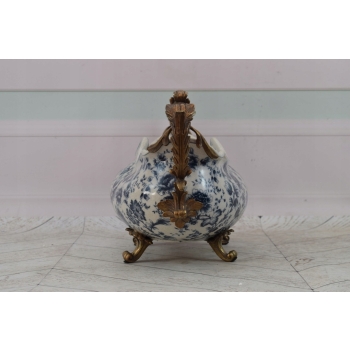 Muzealna Patera Porcelanowa - Secesja Wazon Amfora Porcelana + Brąz Ozdoba