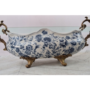 Muzealna Patera Porcelanowa - Secesja Wazon Amfora Porcelana + Brąz Ozdoba