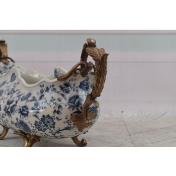Muzealna Patera Porcelanowa - Secesja Wazon Amfora Porcelana + Brąz Ozdoba