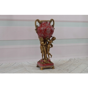 Czerwona Porcelanowa Amfora - Puchar Waza - Porcelana + Brąz - Nimfy