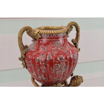 Czerwona Porcelanowa Amfora - Puchar Waza - Porcelana + Brąz - Nimfy