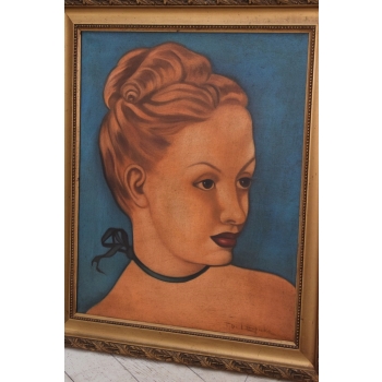 T De Łempicka - Portret Dziewczyny - Kobieta z Kokiem - Obraz Olejny