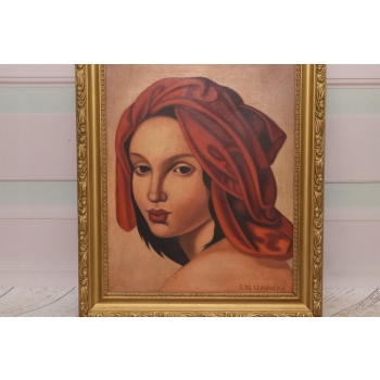 T De Łempicka - Portret Dziewczyny - Kobieta w Turbanie - Obraz Olejny