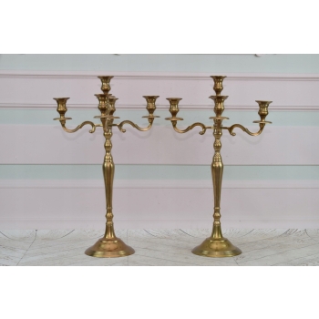 Komplet Świeczników Mosiężnych - Świecznik Lichtarz 5 Ramienny - Mosiądz