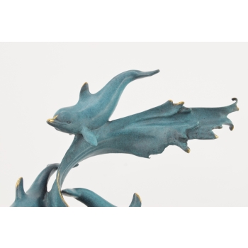 Kaskada Delfinów - Delfin - Figura Rzeźba z Brązu Patynowanego - Prezent