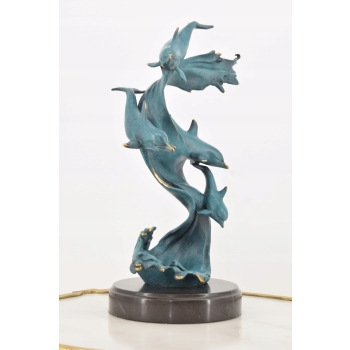 Kaskada Delfinów - Delfin - Figura Rzeźba z Brązu Patynowanego - Prezent
