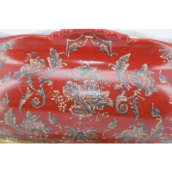 Ogromna Patera Pałacowa - Porcelana + Brąz - Czerwona - Anioły Amory Ozdoba