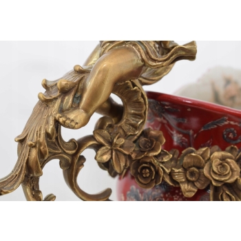 Ogromna Patera Pałacowa - Porcelana + Brąz - Czerwona - Anioły Amory Ozdoba