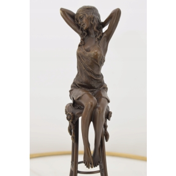 Kobieta Na Krześle - Figura z Brązu - Akt Damy Modelka - Prezent ozdoba