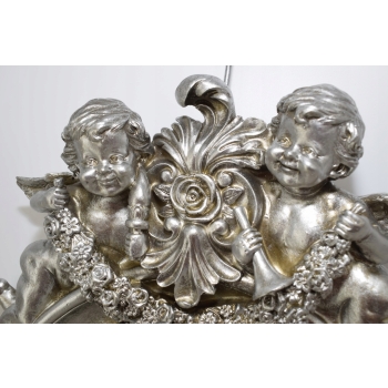 Srebrne Owalne Lustro Anioły - Amory - Kryształowe - Srebrna Rama - Ozdoba