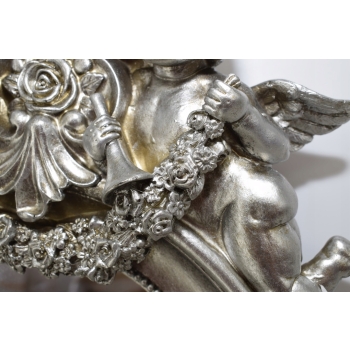 Srebrne Owalne Lustro Anioły - Amory - Kryształowe - Srebrna Rama - Ozdoba