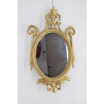 Złota Lustro Owalne - Rama Złota Owalna - Wstęgi - Piękne Kryształowe