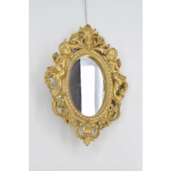 Złote Owalne Lustro Anioły - Amory - Kryształowe - Liście Kwiaty - Ozdoba