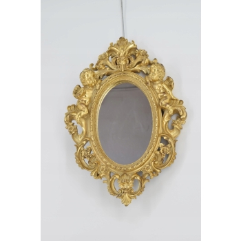 Złote Owalne Lustro Anioły - Amory - Kryształowe - Liście Kwiaty - Ozdoba