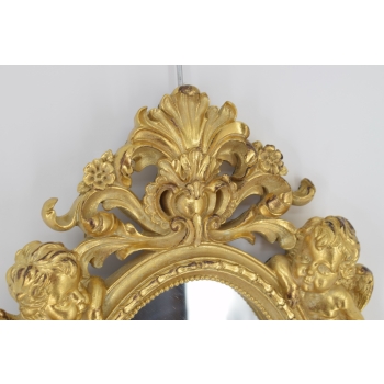 Złote Owalne Lustro Anioły - Amory - Kryształowe - Liście Kwiaty - Ozdoba