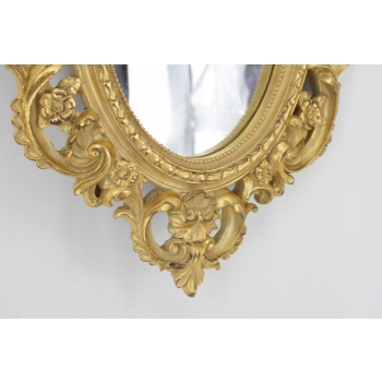 Złote Owalne Lustro Anioły - Amory - Kryształowe - Liście Kwiaty - Ozdoba