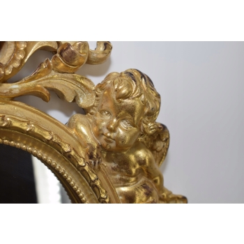 Złote Owalne Lustro Anioły - Amory - Kryształowe - Liście Kwiaty - Ozdoba