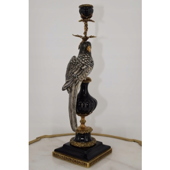 Porcelanowy Świecznik Papuga - Porcelana + Brąz - Biało Czarna Ozdoba