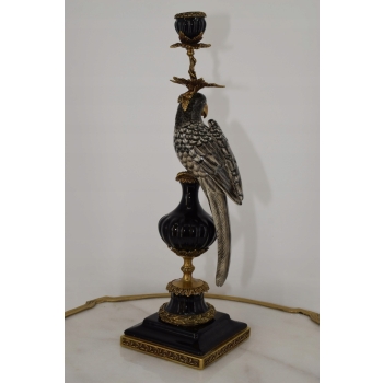 Porcelanowy Świecznik Papuga - Porcelana + Brąz - Biało Czarna Ozdoba