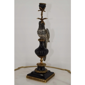 Porcelanowy Świecznik Papuga - Porcelana + Brąz - Biało Czarna Ozdoba