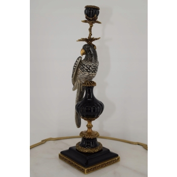 Porcelanowy Świecznik Papuga - Porcelana + Brąz - Biało Czarna Ozdoba