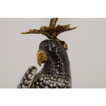 Porcelanowy Świecznik Papuga - Porcelana + Brąz - Biało Czarna Ozdoba