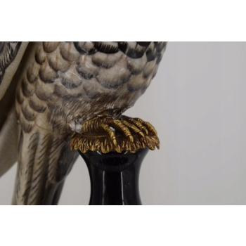 Porcelanowy Świecznik Papuga - Porcelana + Brąz - Biało Czarna Ozdoba