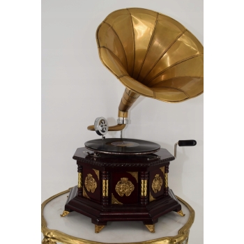 Gramofon - Patefon - 8 Kat - Mahoń - Sprawny - Zdobienia Tuba Rzeźbiona