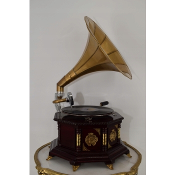 Gramofon - Patefon - 8 Kat - Mahoń - Sprawny - Zdobienia Tuba Rzeźbiona