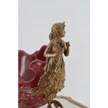 Porcelanowa Patera - Kareta Zaprzęg - Porcelana Czerwona Brąz Secesja Anioł