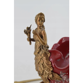 Porcelanowa Patera - Kareta Zaprzęg - Porcelana Czerwona Brąz Secesja Anioł