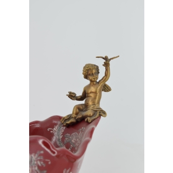 Porcelanowa Patera - Kareta Zaprzęg - Porcelana Czerwona Brąz Secesja Anioł