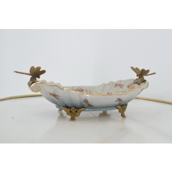 Porcelanowa Mini Patera - Mydelniczka - Porcelana + Brąz - Ważki