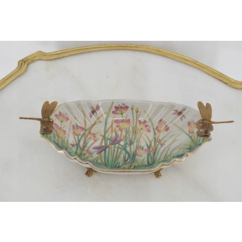 Porcelanowa Mini Patera - Mydelniczka - Porcelana + Brąz - Ważki