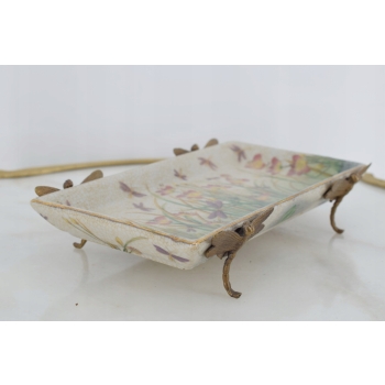 Porcelanowa Mini Patera - Mydelniczka - Porcelana + Brąz - Ważki - Ozdoba
