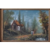 Dom Domek w Lesie - Jesienny Pejzaż - Obraz Olejny - Złota Rama 85x64 cm