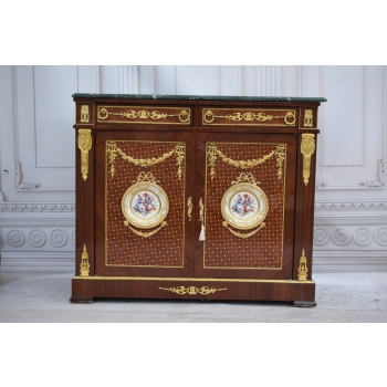 Pałacowa Komoda Ludwik XVI - Medalion Porcelanowy Blat Marmur Okuta Brązem