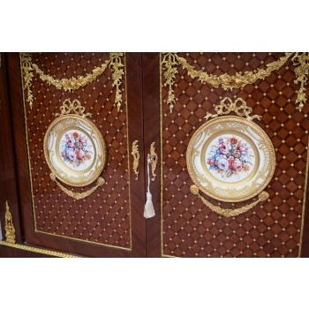 Pałacowa Komoda Ludwik XVI - Medalion Porcelanowy Blat Marmur Okuta Brązem