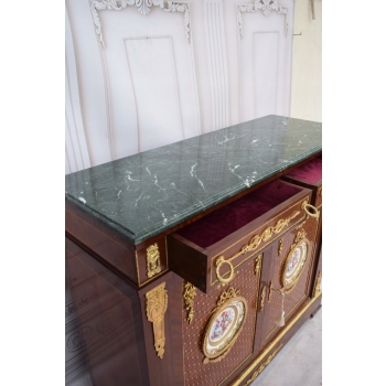Pałacowa Komoda Ludwik XVI - Medalion Porcelanowy Blat Marmur Okuta Brązem