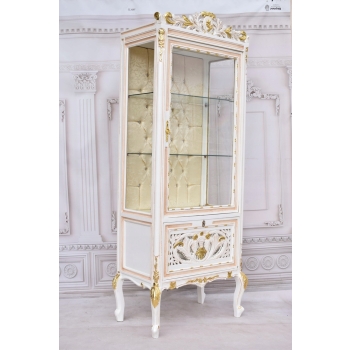 Duża Francuska Witryna – 100% Drewno – Creme – Gablota Serwantka