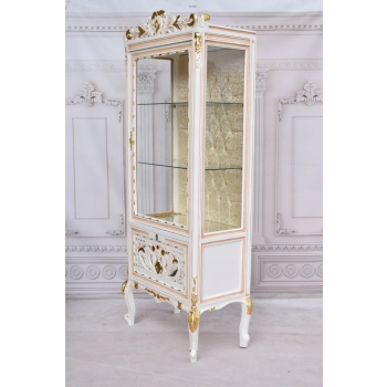 Duża Francuska Witryna – 100% Drewno – Creme – Gablota Serwantka